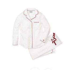 Petite Plume Women’s Classic White Twill Pajama Set with Red Piping